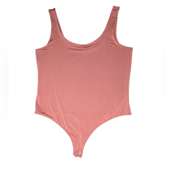 Express Body Contour Bodysuit XL Rust Rose Mauve Scoop Neck Stretch Tank Snap - Picture 1 of 14